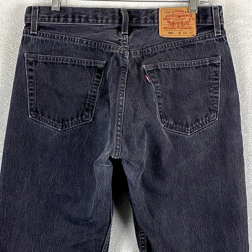 VTG Levis 501 Jeans Mens 34x32 (32x30) Sulphur Black 0660 Button Fly Made in USA